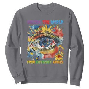 Autism Awareness Sweatshirt Puzzle Eyes Seeing The World From Diferent Angles TS09 Charcoal Printyourwear