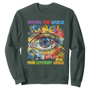 Autism Awareness Sweatshirt Puzzle Eyes Seeing The World From Diferent Angles TS09 Dark Forest Green Printyourwear