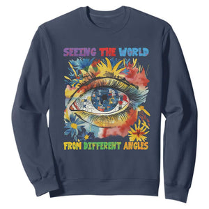 Autism Awareness Sweatshirt Puzzle Eyes Seeing The World From Diferent Angles TS09 Navy Printyourwear
