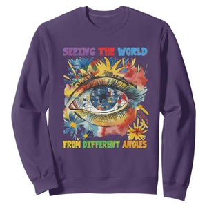 Autism Awareness Sweatshirt Puzzle Eyes Seeing The World From Diferent Angles TS09 Purple Printyourwear