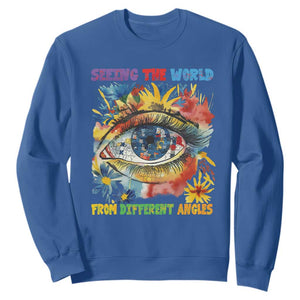 Autism Awareness Sweatshirt Puzzle Eyes Seeing The World From Diferent Angles TS09 Royal Blue Printyourwear
