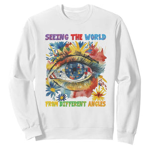 Autism Awareness Sweatshirt Puzzle Eyes Seeing The World From Diferent Angles TS09 White Printyourwear