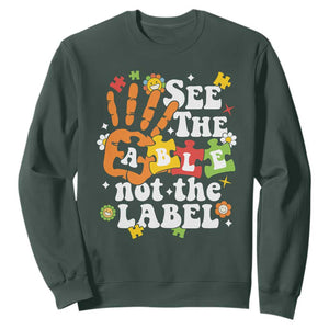 Autism Awareness Sweatshirt See The Able Not The Label TS09 Dark Forest Green Printyourwear