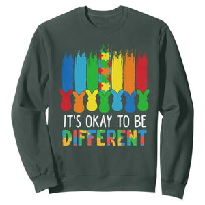 Autism Awareness Sweatshirt It's OK To Be Different Puzzle Easter Bunny TS09 Dark Forest Green Printyourwear