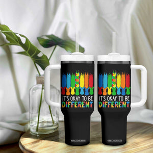Autism Awareness Tumbler With Handle It's OK To Be Different Puzzle Easter Bunny TS09 Print Your Wear