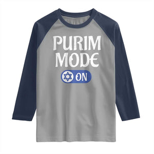 Funny Purim Mode On Raglan Shirt Jewish Star of David TS09 Sport Gray Navy Print Your Wear