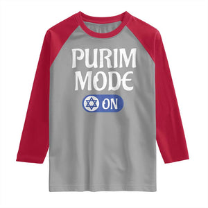 Funny Purim Mode On Raglan Shirt Jewish Star of David TS09 Sport Gray Red Print Your Wear
