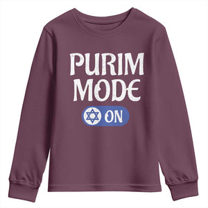 Funny Purim Mode On Youth Sweatshirt Jewish Star of David TS09 Maroon Print Your Wear