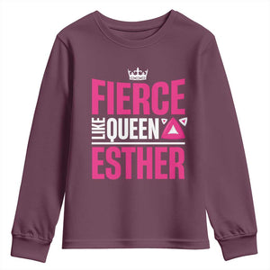 Purim Fierce Like Queen Esther Youth Sweatshirt TS09 Maroon Print Your Wear