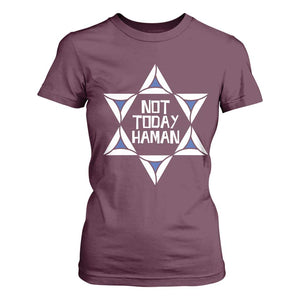 Not Today Haman Purim T Shirt For Women Hamantash Jewish Star of David TS09 Maroon Print Your Wear