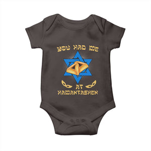 Funny Purim Baby Onesie You Had Me At Hamantash TS09 Dark Chocolate Print Your Wear