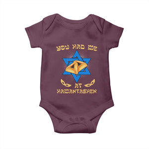 Funny Purim Baby Onesie You Had Me At Hamantash TS09 Maroon Print Your Wear