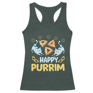 Purim Cat Racerback Tank Top Happy Purrim Hamantash Jewish Star of David TS09 Dark Forest Green Print Your Wear