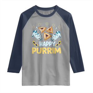 Purim Cat Raglan Shirt Happy Purrim Hamantash Jewish Star of David TS09 Sport Gray Navy Print Your Wear