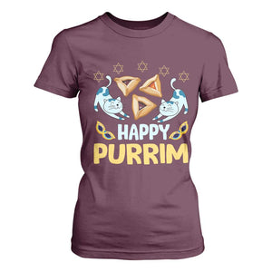 Purim Cat T Shirt For Women Happy Purrim Hamantash Jewish Star of David TS09 Maroon Print Your Wear