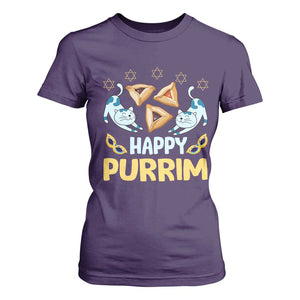 Purim Cat T Shirt For Women Happy Purrim Hamantash Jewish Star of David TS09 Purple Print Your Wear