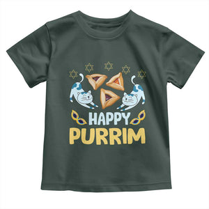 Purim Cat Toddler T Shirt Happy Purrim Hamantash Jewish Star of David TS09 Dark Forest Green Print Your Wear