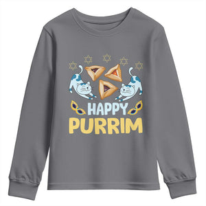 Purim Cat Youth Sweatshirt Happy Purrim Hamantash Jewish Star of David TS09 Charcoal Print Your Wear