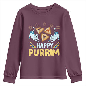 Purim Cat Youth Sweatshirt Happy Purrim Hamantash Jewish Star of David TS09 Maroon Print Your Wear