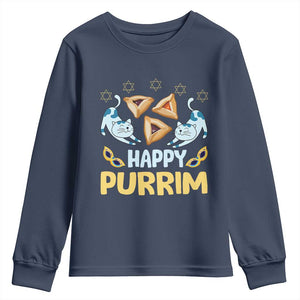 Purim Cat Youth Sweatshirt Happy Purrim Hamantash Jewish Star of David TS09 Navy Print Your Wear