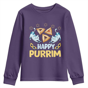 Purim Cat Youth Sweatshirt Happy Purrim Hamantash Jewish Star of David TS09 Purple Print Your Wear