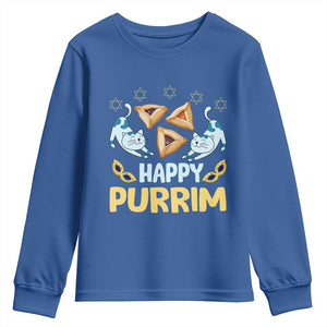 Purim Cat Youth Sweatshirt Happy Purrim Hamantash Jewish Star of David TS09 Royal Blue Print Your Wear