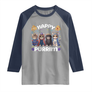 Purim Cat Raglan Shirt Happy Purrim Hamantash Cute Cat Costume TS09 Sport Gray Navy Print Your Wear
