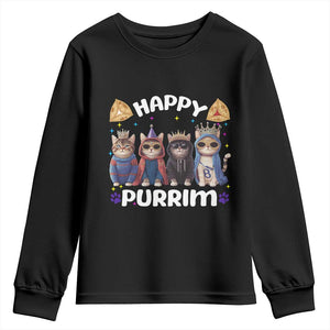 Purim Cat Youth Sweatshirt Happy Purrim Hamantash Cute Cat Costume TS09 Black Print Your Wear
