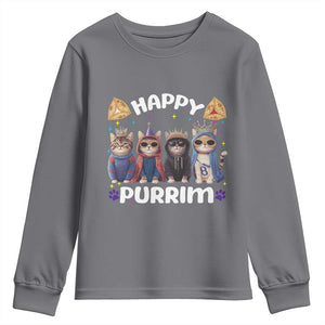Purim Cat Youth Sweatshirt Happy Purrim Hamantash Cute Cat Costume TS09 Charcoal Print Your Wear