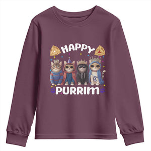 Purim Cat Youth Sweatshirt Happy Purrim Hamantash Cute Cat Costume TS09 Maroon Print Your Wear