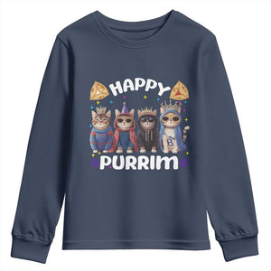 Purim Cat Youth Sweatshirt Happy Purrim Hamantash Cute Cat Costume TS09 Navy Print Your Wear