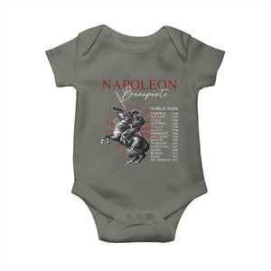 Funny History Lover Baby Onesie Napoleon Bonaparte World Tour TS09 Military Green Print Your Wear