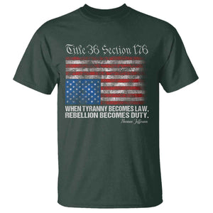 American Flag Upside Down Thomas Jefferson T Shirt When Tyranny Becomes Law Rebellion Becomes Duty TS09 Dark Forest Green Print Your Wear
