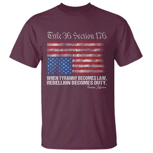 American Flag Upside Down Thomas Jefferson T Shirt When Tyranny Becomes Law Rebellion Becomes Duty TS09 Maroon Print Your Wear