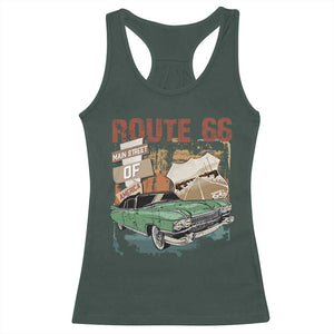 Historic Highway Mother Road 66 Racerback Tank Top Main Street Of America Vintage Car TS09 Dark Forest Green Print Your Wear