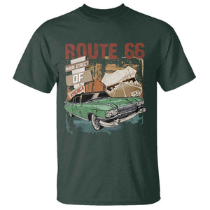 Historic Route 66 Highway T Shirt Main Street Of America Vintage Car TS09 Dark Forest Green Print Your Wear