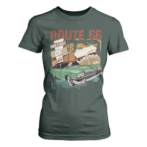 Historic Route 66 Highway T Shirt For Women Main Street Of America Vintage Car TS09 Dark Forest Green Print Your Wear
