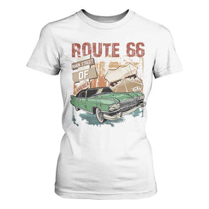 Historic Route 66 Highway T Shirt For Women Main Street Of America Vintage Car TS09 White Print Your Wear
