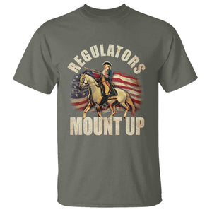 Funny George Washington T Shirt Regulators Mount Up Riding Horse 4th Of July TS09 Military Green Print Your Wear