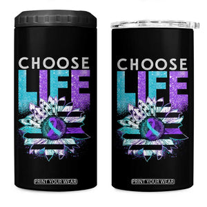 Suicide Prevention 4 in 1 Can Cooler Tumbler Choose Life Sunflower American TS09 One Size: 16 oz Black Print Your Wear