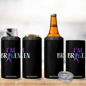 Suicide Prevention 4 in 1 Can Cooler Tumbler I'm Ok Broken Teal And Purple Ribbon TS09 Print Your Wear