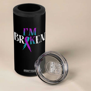 Suicide Prevention 4 in 1 Can Cooler Tumbler I'm Ok Broken Teal And Purple Ribbon TS09 Print Your Wear