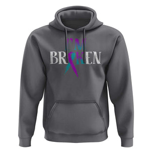 Suicide Prevention Hoodie I'm Ok Broken Teal And Purple Ribbon TS09 Charcoal Print Your Wear