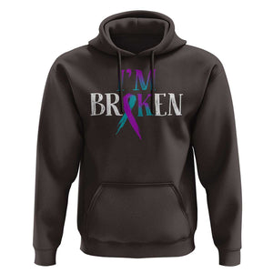 Suicide Prevention Hoodie I'm Ok Broken Teal And Purple Ribbon TS09 Dark Chocolate Print Your Wear