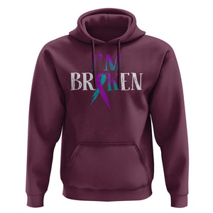 Suicide Prevention Hoodie I'm Ok Broken Teal And Purple Ribbon TS09 Maroon Print Your Wear