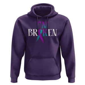 Suicide Prevention Hoodie I'm Ok Broken Teal And Purple Ribbon TS09 Purple Print Your Wear