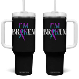 Suicide Prevention Tumbler With Handle I'm Ok Broken Teal And Purple Ribbon TS09 One Size: 40 oz Black Print Your Wear