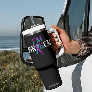 Suicide Prevention Tumbler With Handle I'm Ok Broken Teal And Purple Ribbon TS09 Print Your Wear