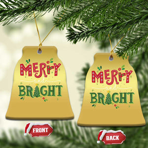 Merry And Bright Christmas Tree Xmas Holiday Christmas Ornament TS09 Bell Flake Gold Print Your Wear