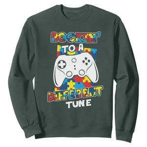 Autism Awareness Sweatshirt Rocking To A Different Tune Autistic Gamer TS09 Dark Forest Green Printyourwear
